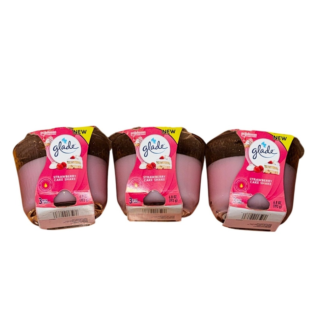 Glade Strawberry Cake Shake 3 Wick Scented Candle 6.8 oz 3-Pack Bundle NEW